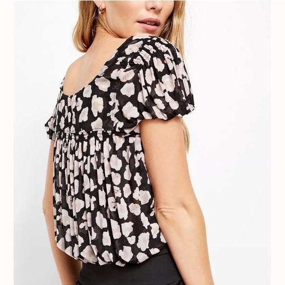 Free People Meg’s leopard print crop top black pink bubble hem mesh - Picture 2 of 10